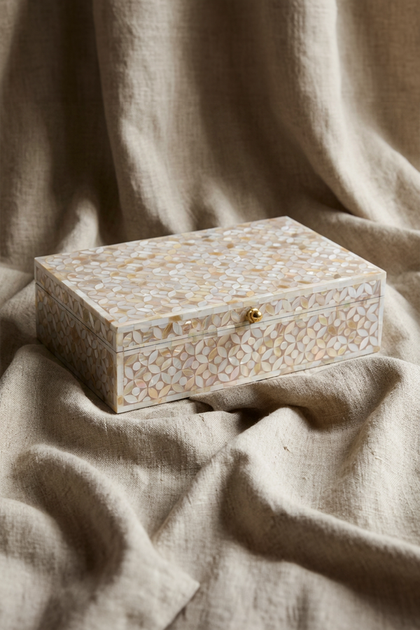 White Mirage Mother of Pearl Inlay Box