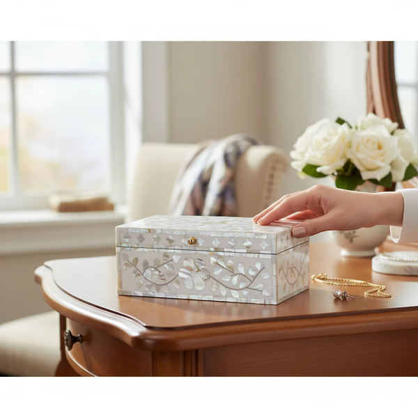 Decorative Mother of Pearl Inlay Keepsake Storage Box