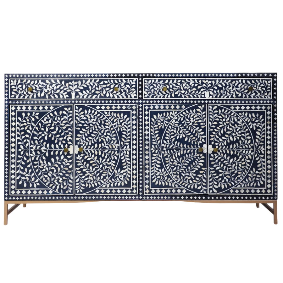Bone Inlay Sideboard Floral Vine Pattern