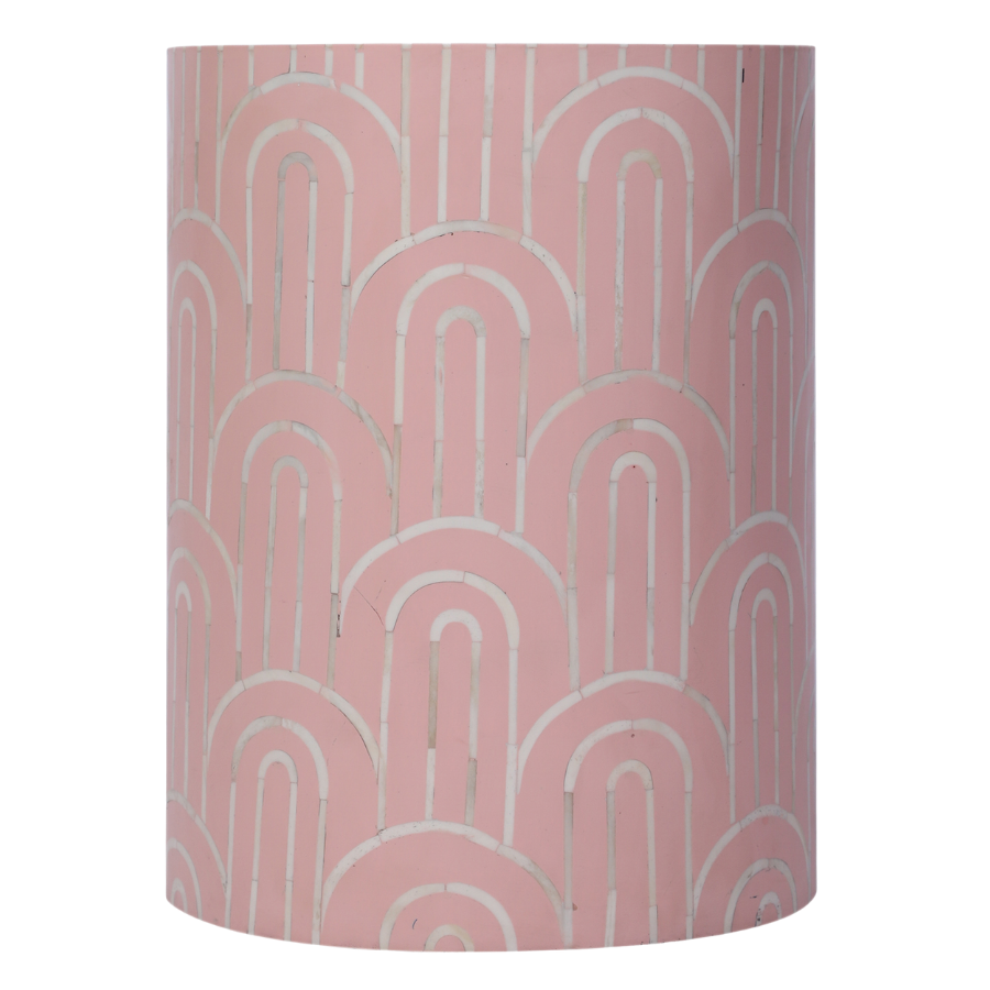 Bone Inlay Drum Side Table – Waves Pattern