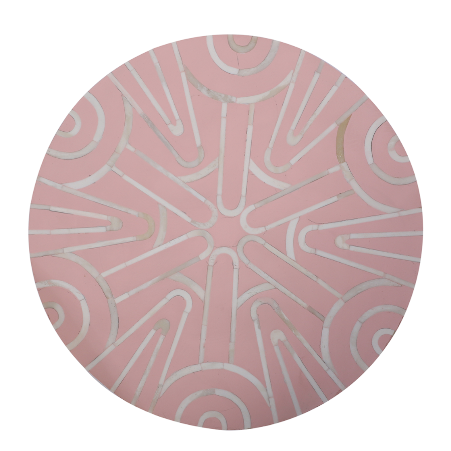 Bone Inlay Drum Side Table – Waves Pattern