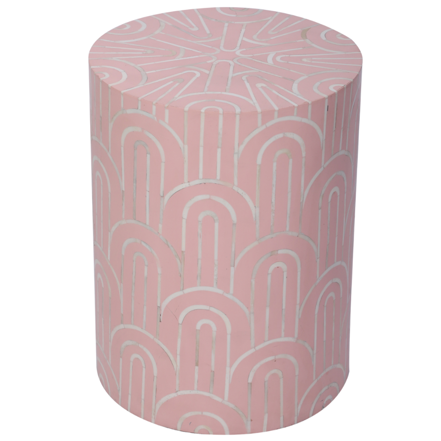 Bone Inlay Drum Side Table – Waves Pattern