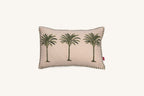 Decorative European flax linen cushion with palm tree design on a beige background
