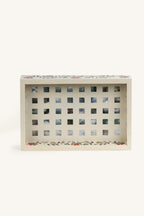 Top view of the Mother of Pearl inlay decorative tray with floral inlay pattern.