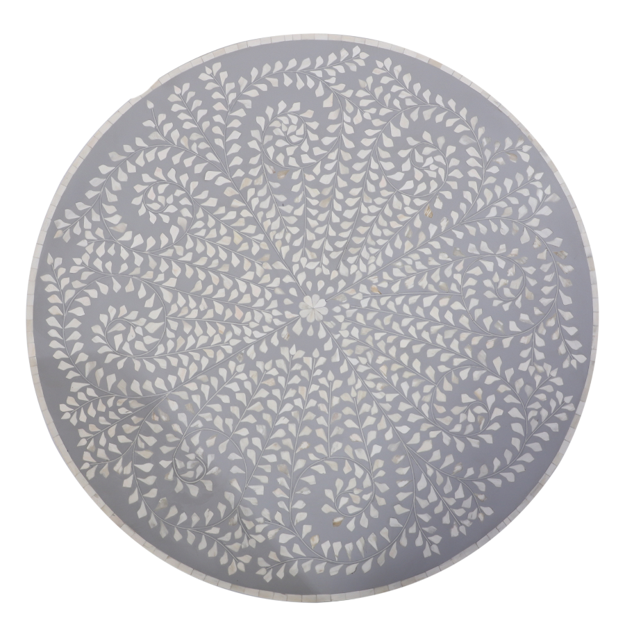 Bone Inlay Round Coffee Table – Floral Medallion Pattern