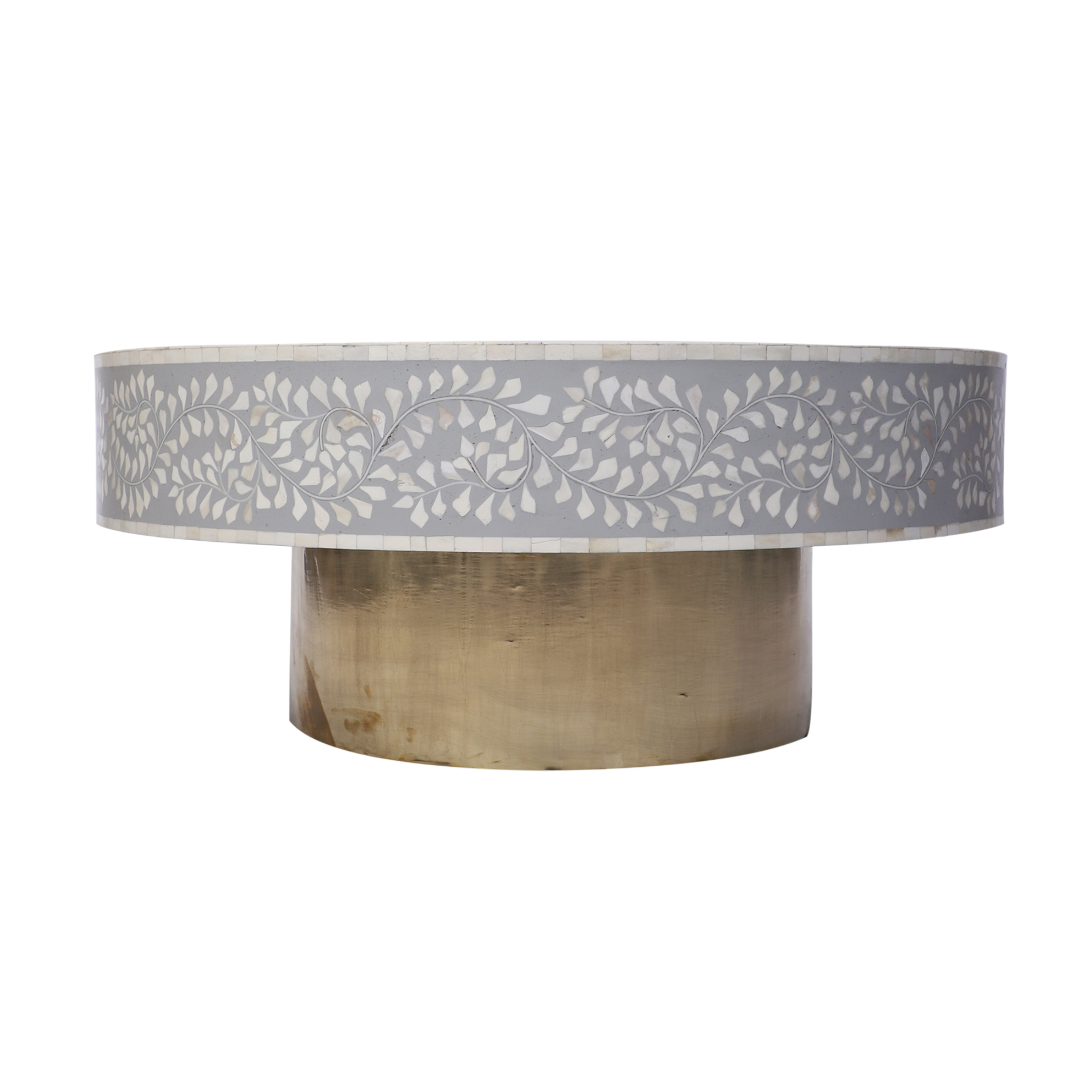 Bone Inlay Round Coffee Table – Floral Medallion Pattern