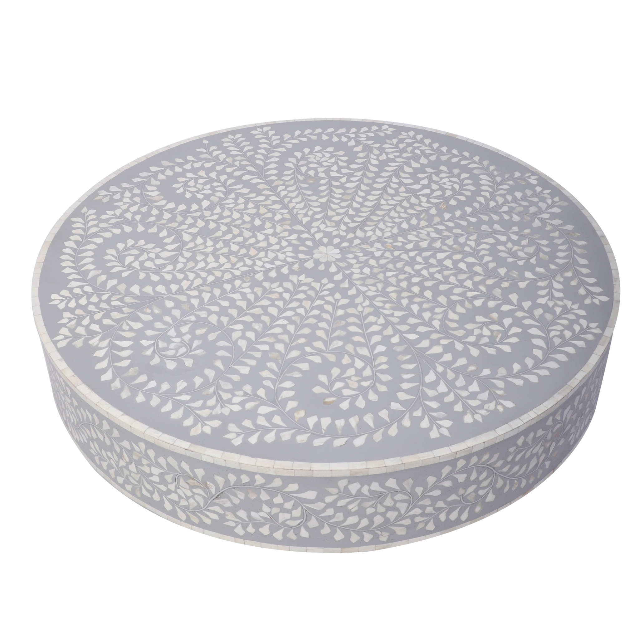 Bone Inlay Round Coffee Table – Floral Medallion Pattern