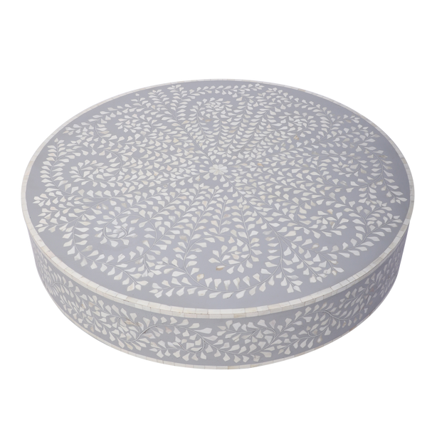 Bone Inlay Round Coffee Table – Floral Medallion Pattern