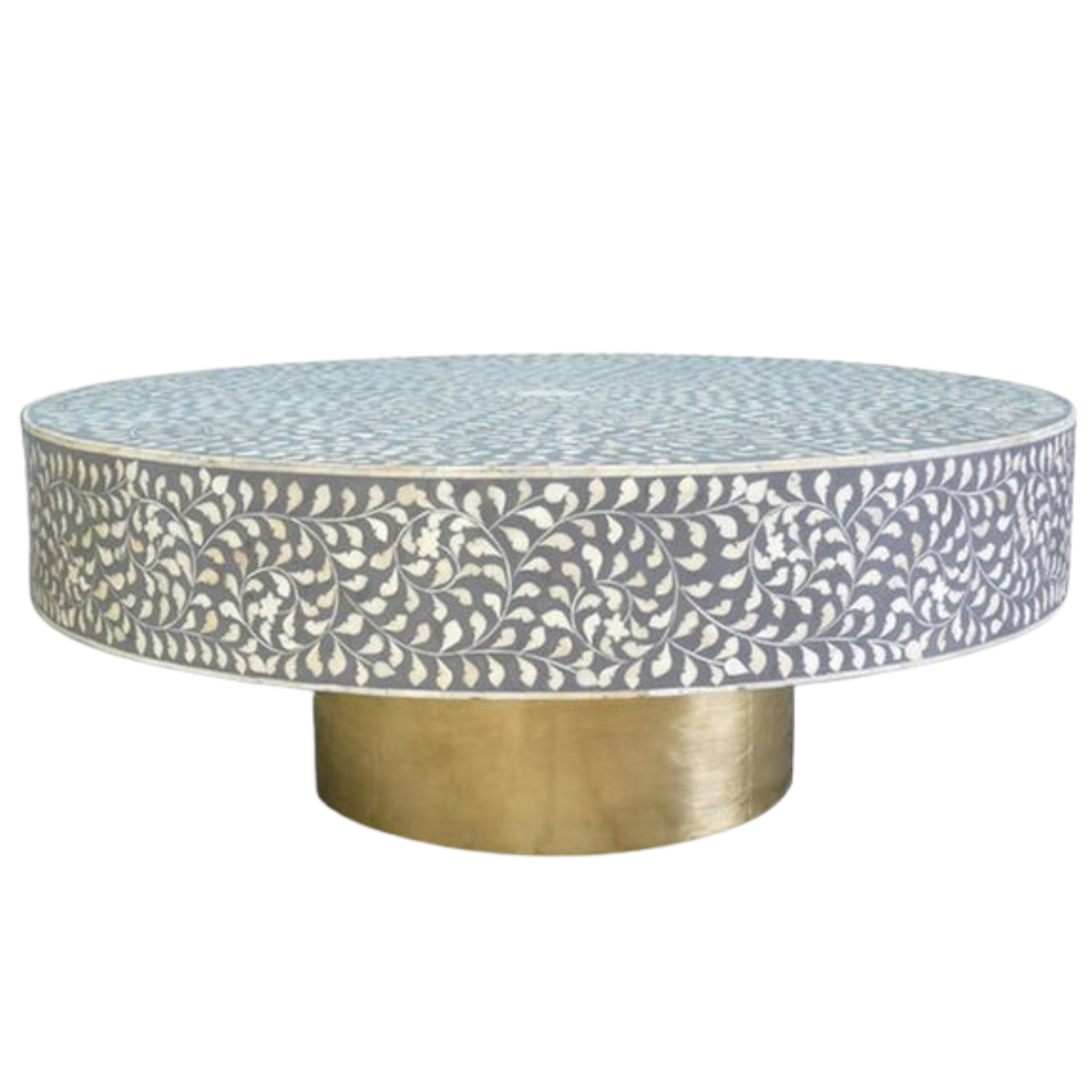 Bone Inlay Round Coffee Table – Floral Medallion Pattern