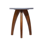 Bone Inlay Side Table – Floral Pattern with Curved Wooden Base