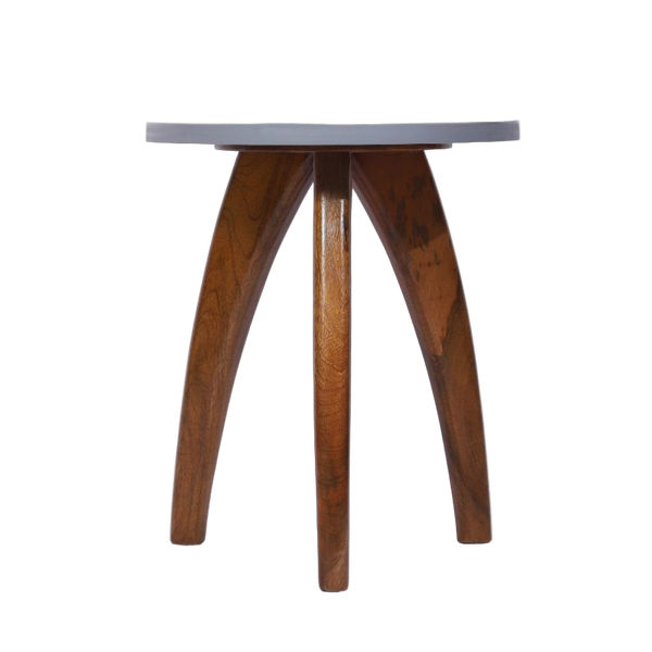 Bone Inlay Side Table – Floral Pattern with Curved Wooden Base