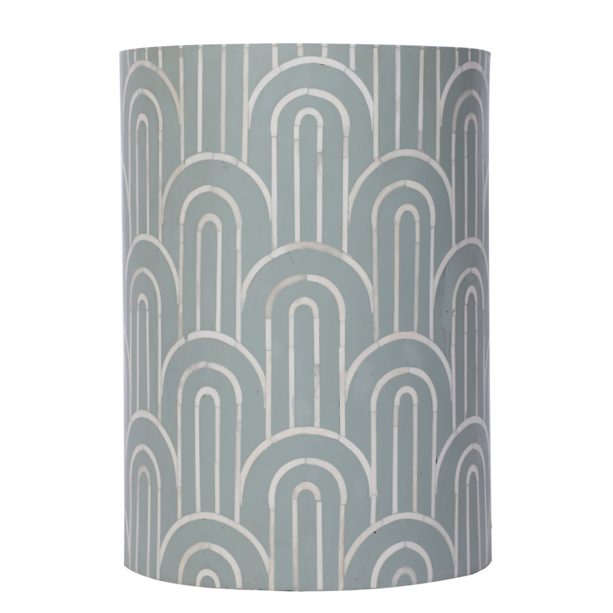 Bone Inlay Drum Side Table – Waves Pattern