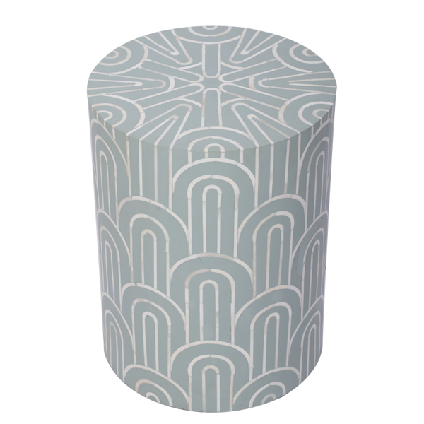 Bone Inlay Drum Side Table – Waves Pattern
