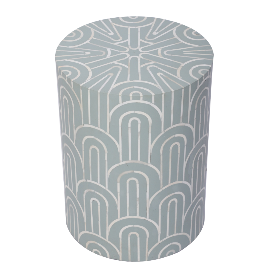 Bone Inlay Drum Side Table – Waves Pattern