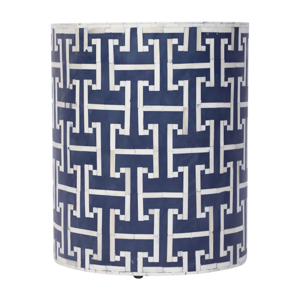 Bone Inlay Drum Side Table – Chain Link Pattern