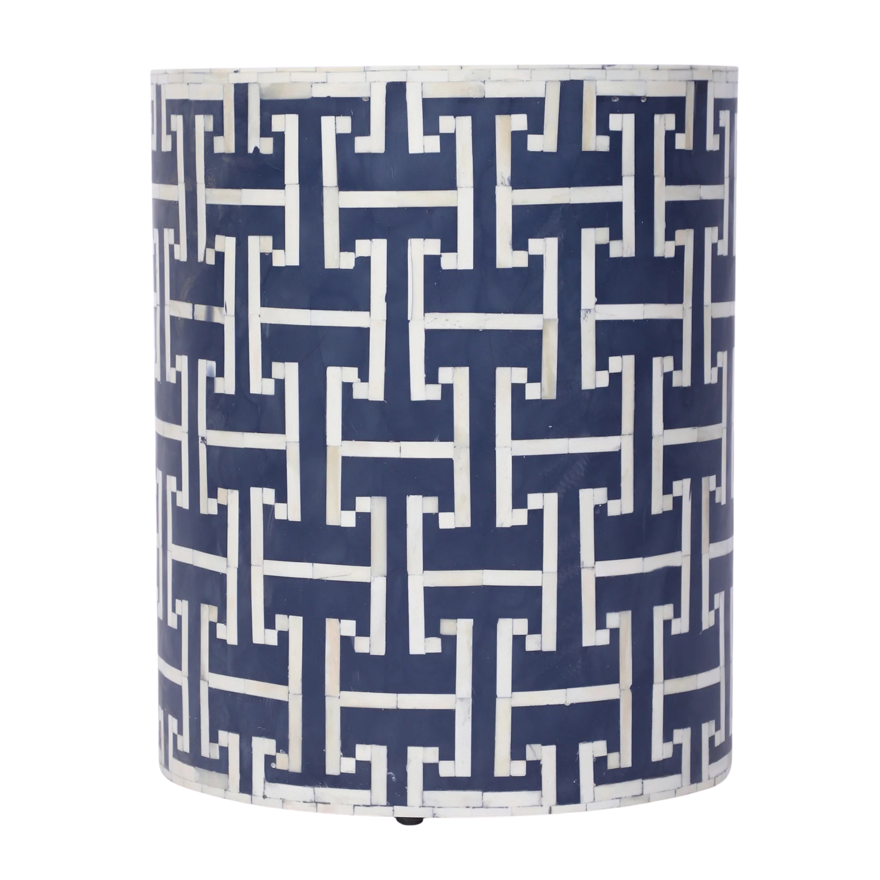 Bone Inlay Drum Side Table – Chain Link Pattern