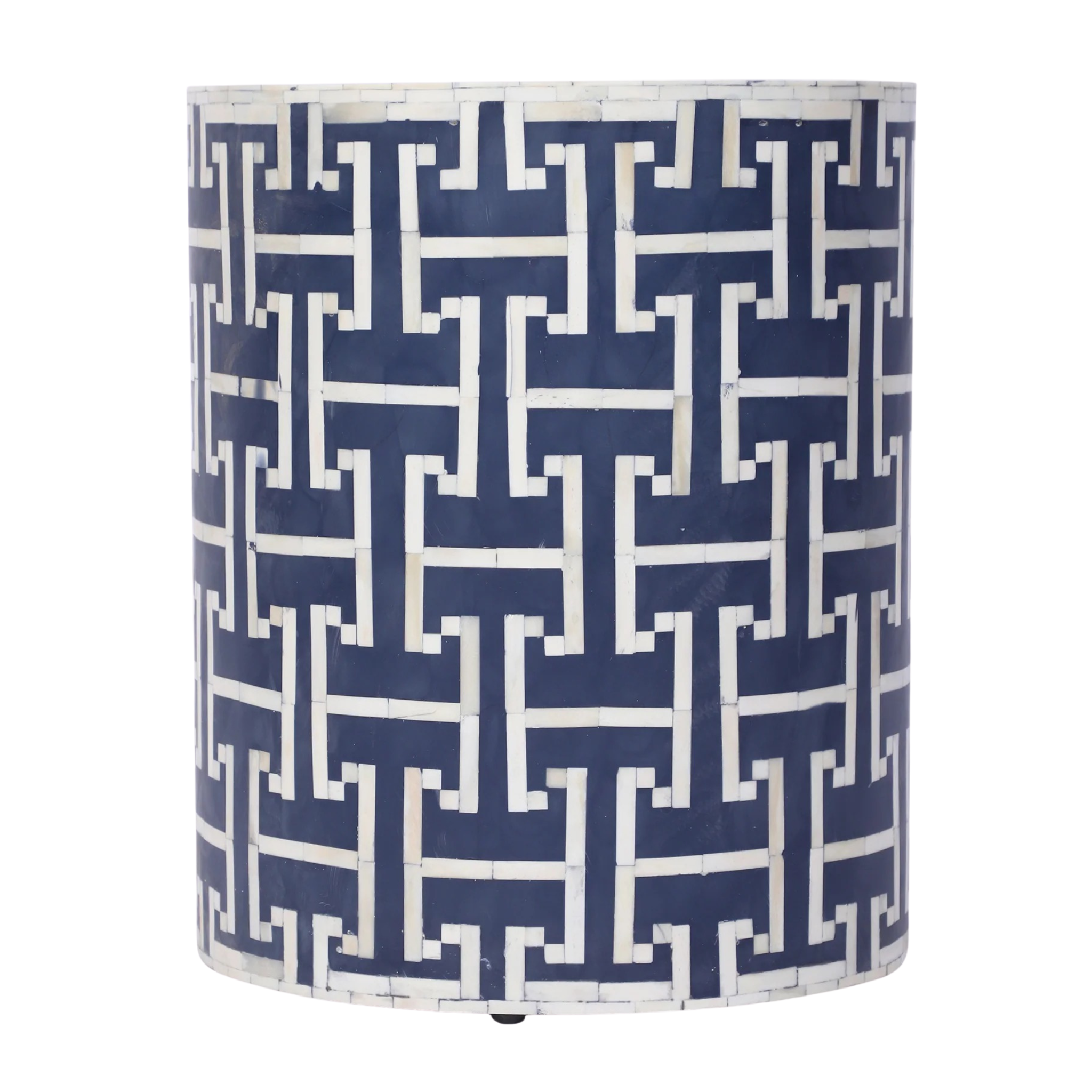 Bone Inlay Drum Side Table – Chain Link Pattern