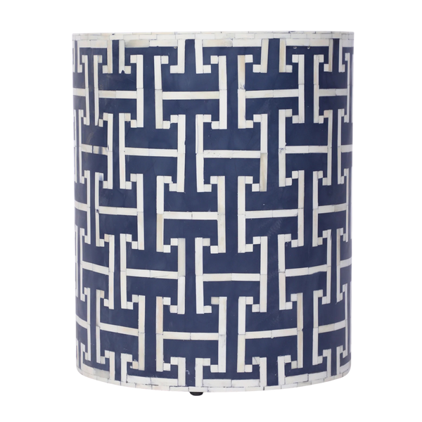 Bone Inlay Drum Side Table – Chain Link Pattern