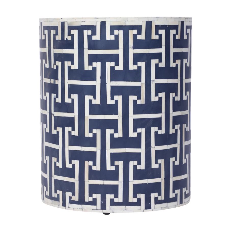 Bone Inlay Drum Side Table – Chain Link Pattern