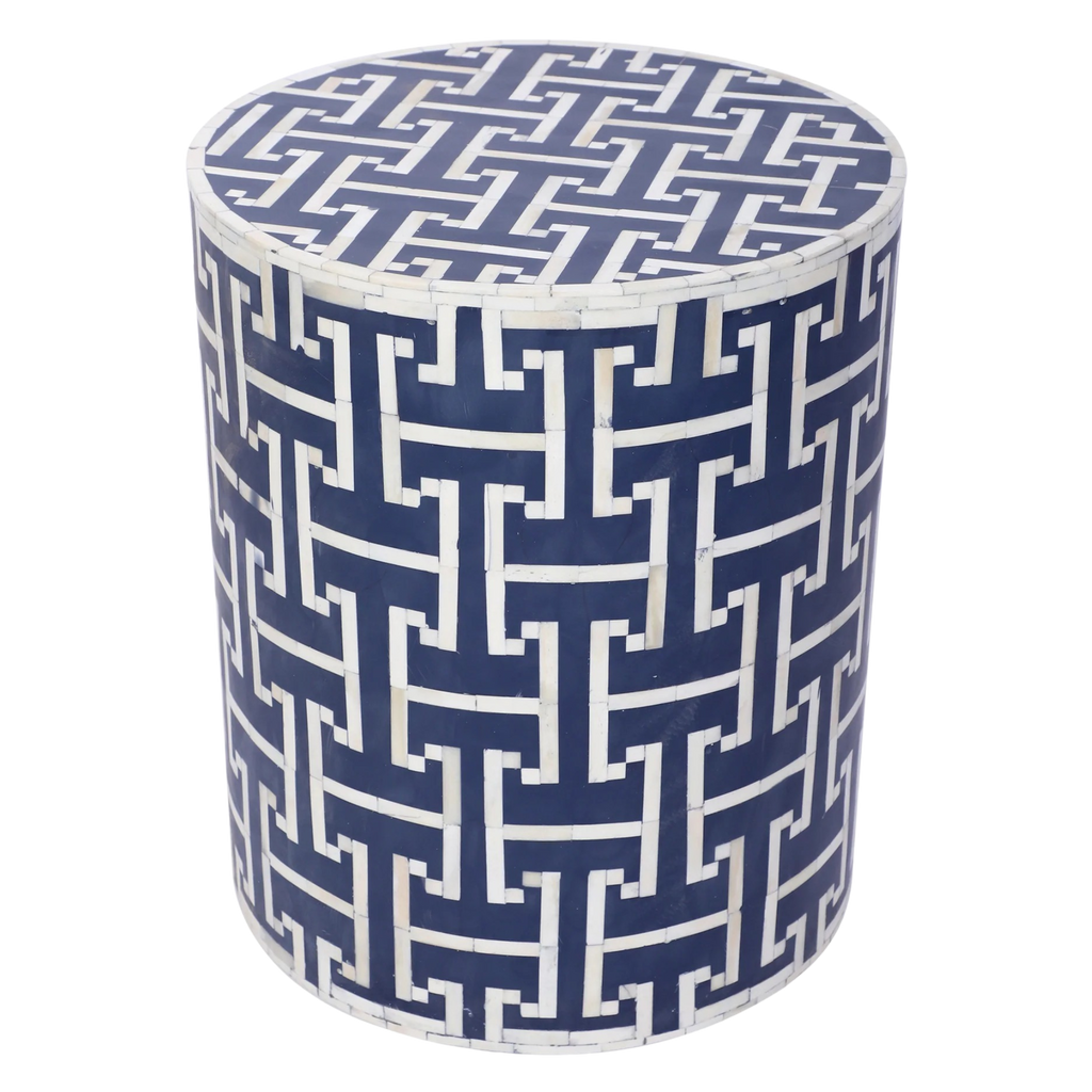 Bone Inlay Drum Side Table – Chain Link Pattern