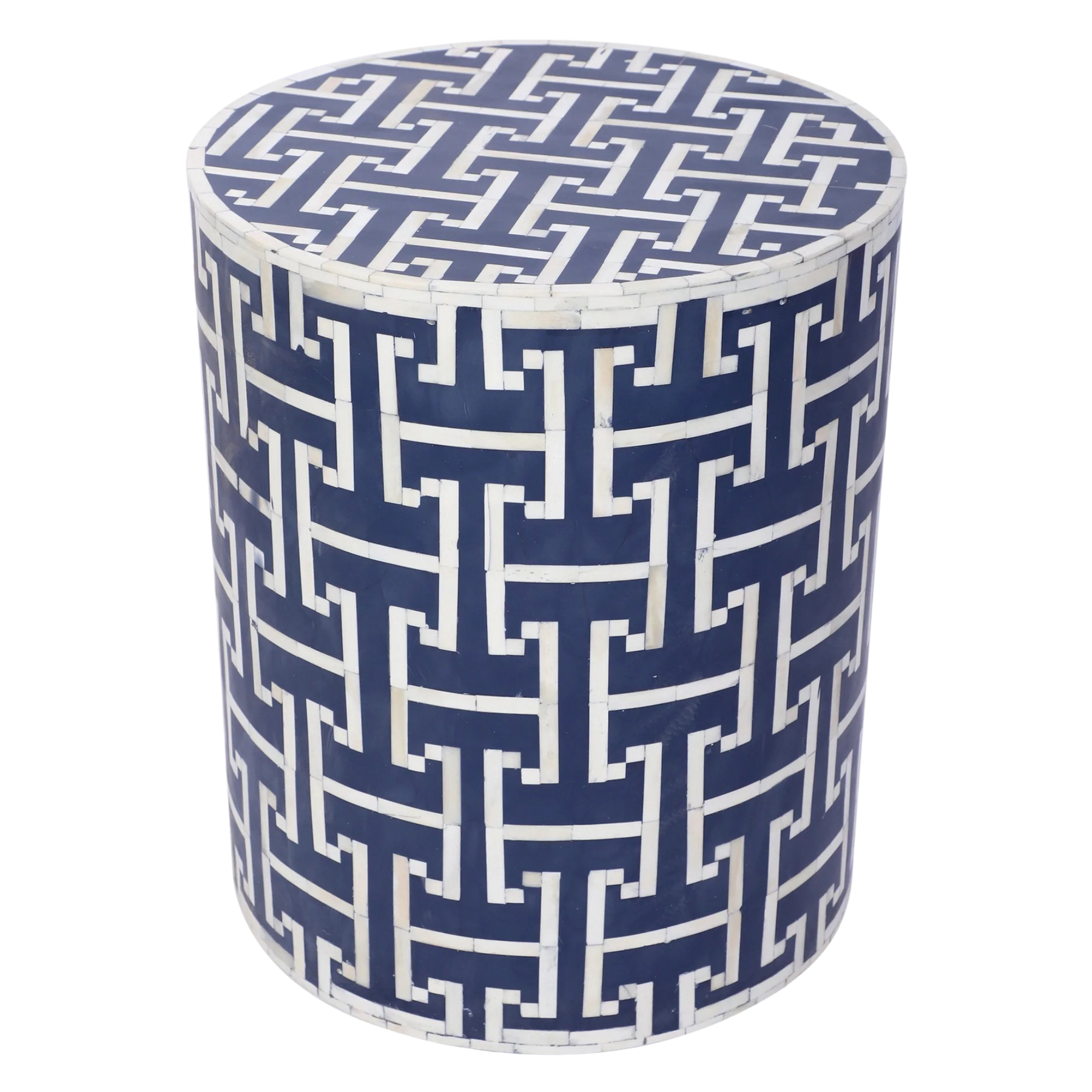 Bone Inlay Drum Side Table – Chain Link Pattern