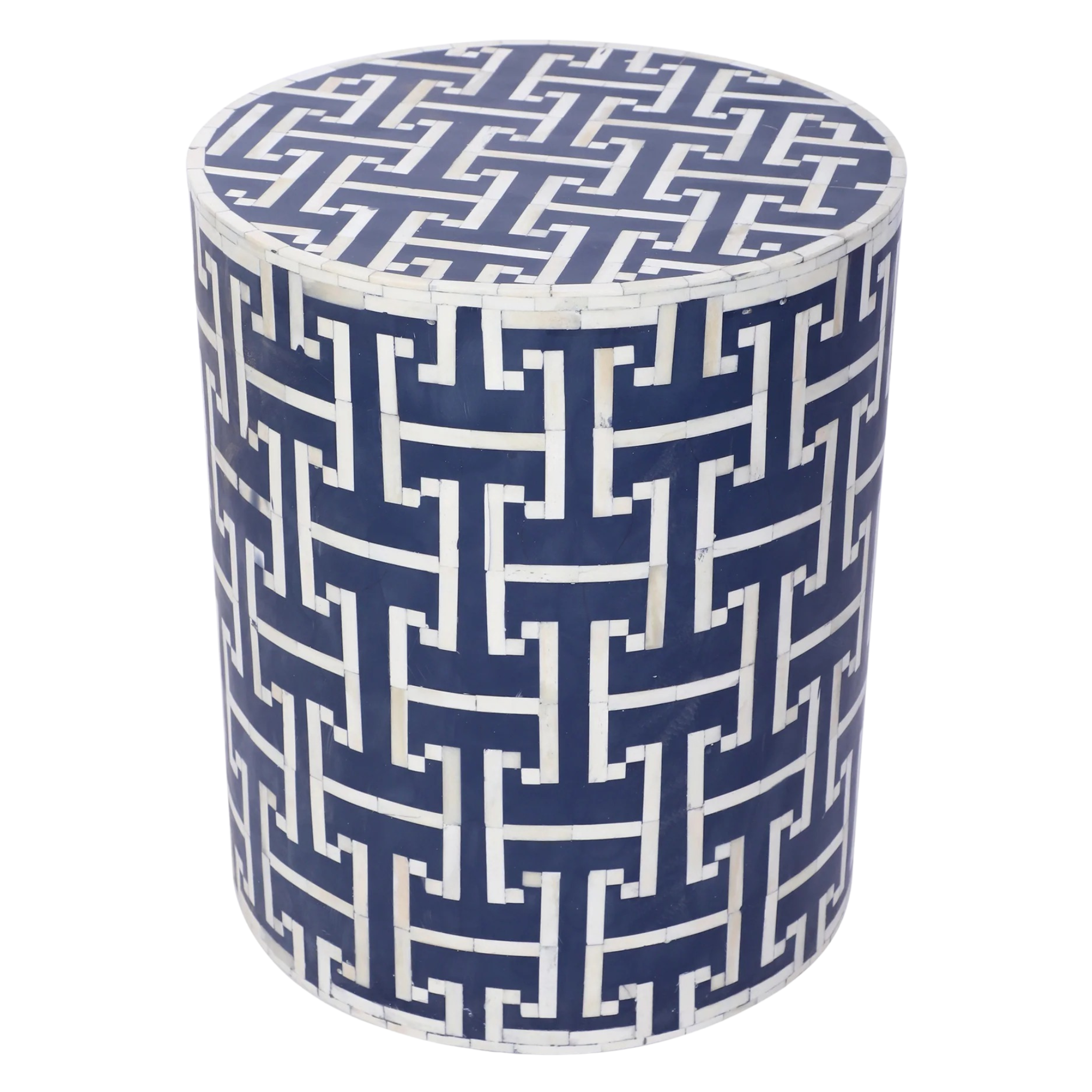 Bone Inlay Drum Side Table – Chain Link Pattern