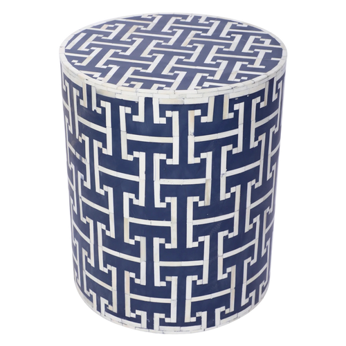 Bone Inlay Drum Side Table – Chain Link Pattern