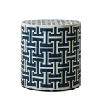 Bone Inlay Drum Side Table – Chain Link Pattern