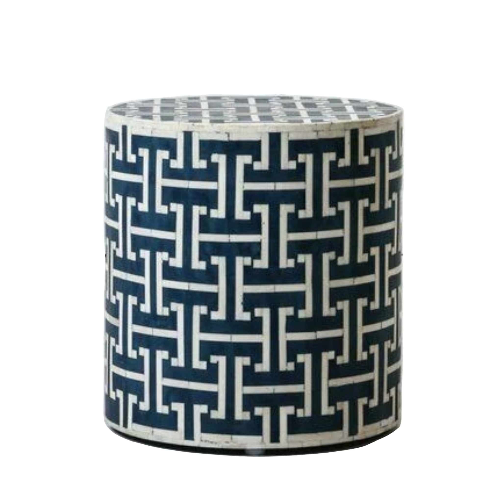 Bone Inlay Drum Side Table – Chain Link Pattern