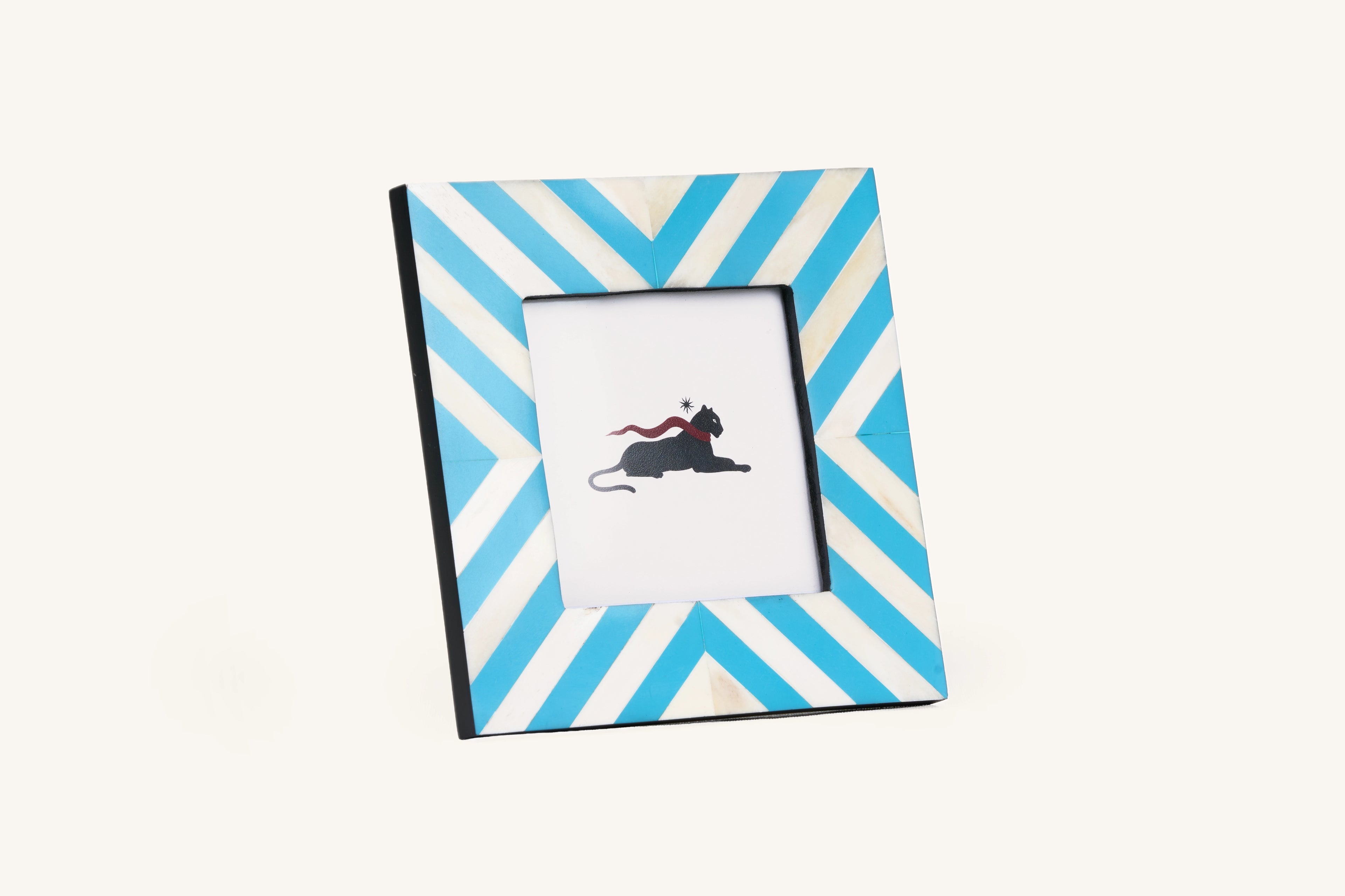 Blue and white chevron bone inlay photo frame.