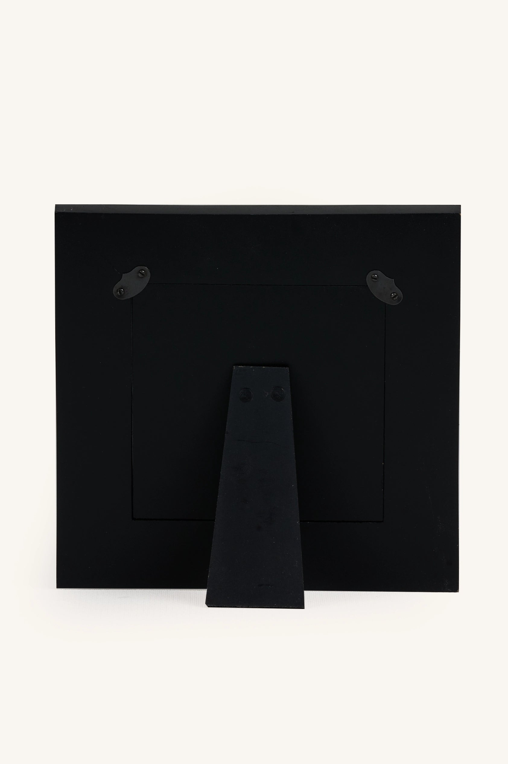 Blue and white chevron bone inlay photo frame showing the black velvet stand and back.