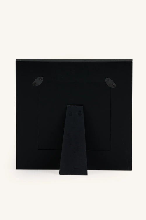Blue and white chevron bone inlay photo frame showing the black velvet stand and back.