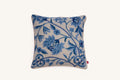 Blue crewel embroidered linen cushion with botanical design.