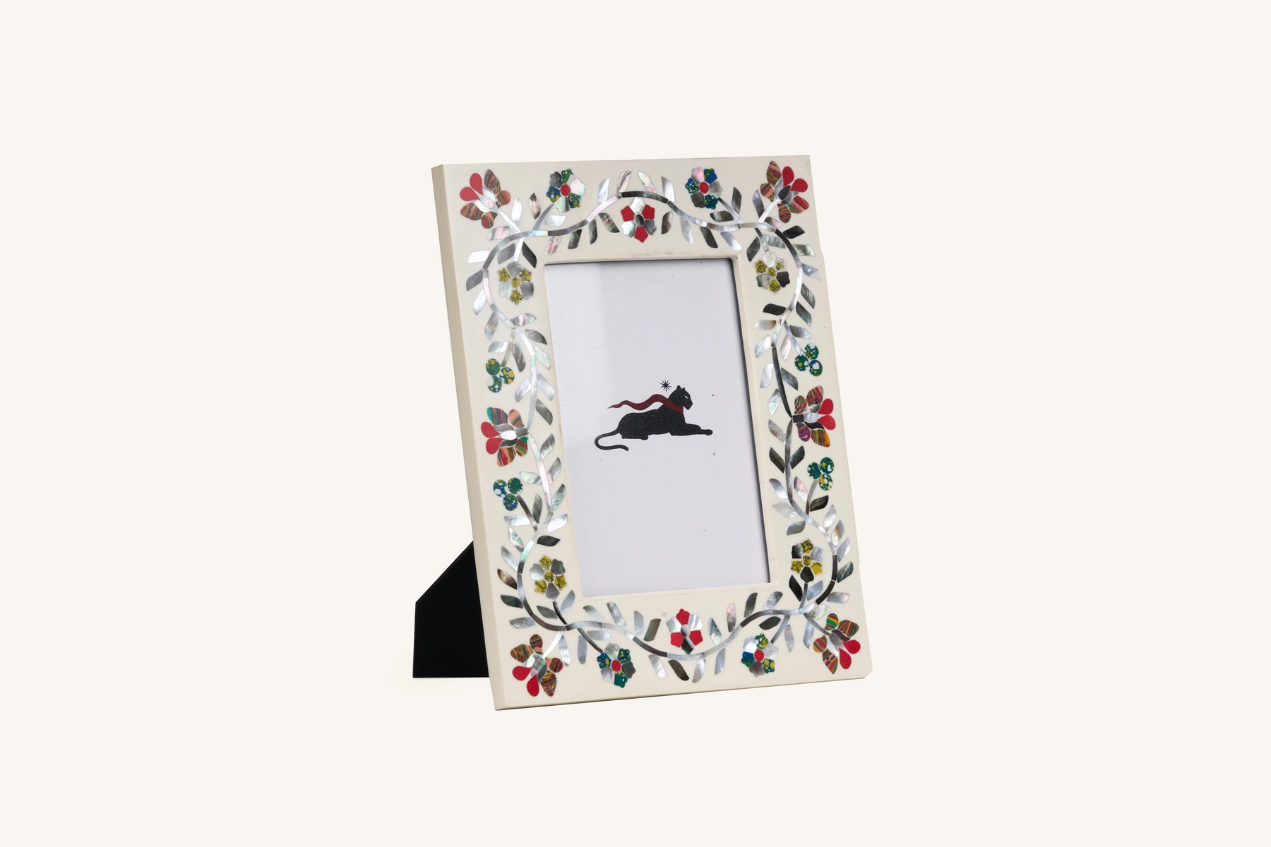 Mother of Pearl inlay photo frame with multicolour floral design.