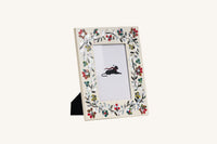 Mother of Pearl inlay photo frame with multicolour floral design.