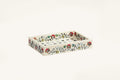 Mother of Pearl inlay decorative tray with multicolour floral design.