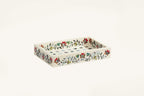 Mother of Pearl inlay decorative tray with multicolour floral design.