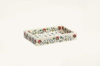 Mother of Pearl inlay decorative tray with multicolour floral design.