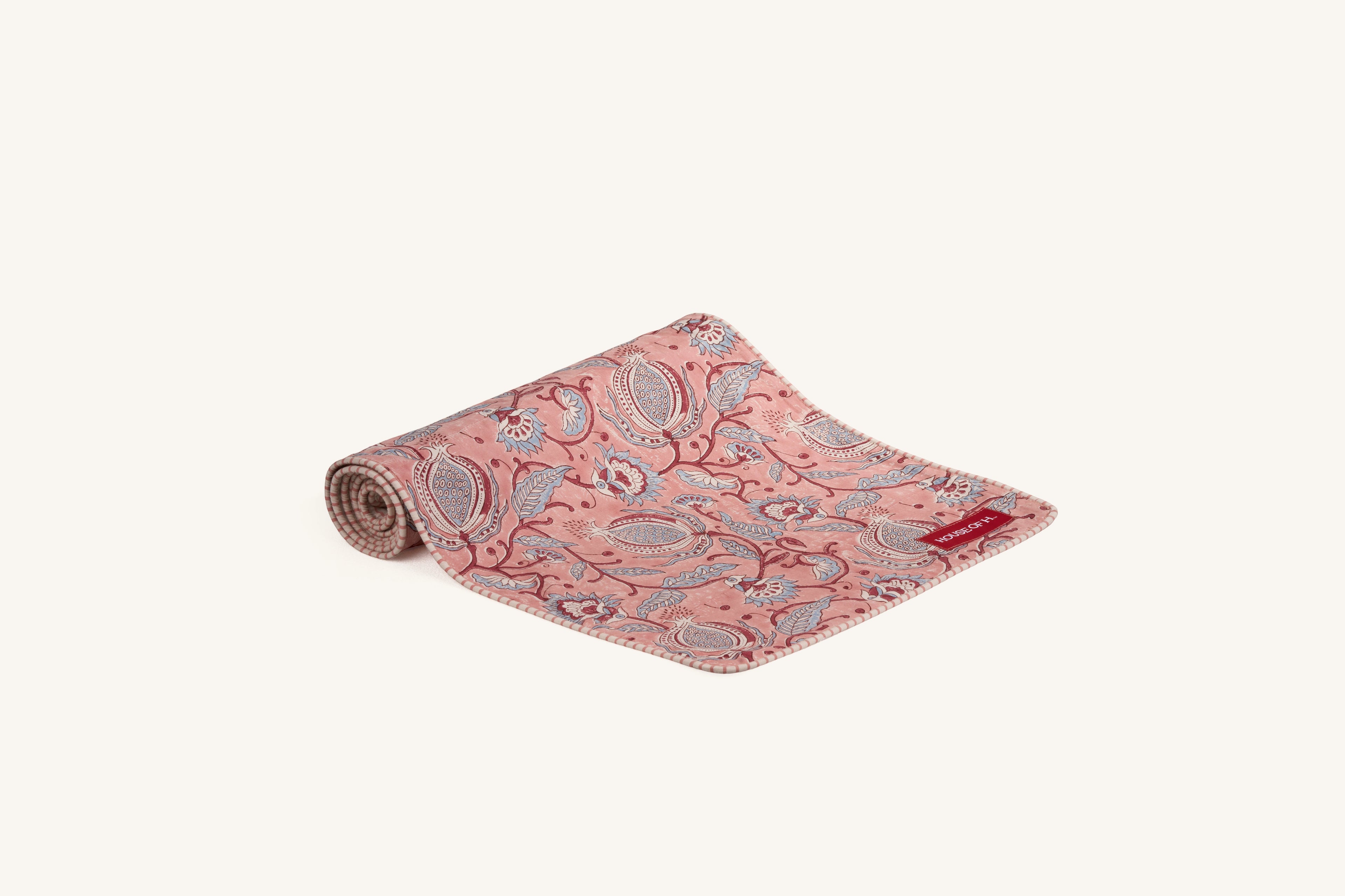 Pink hand block print cotton dining table runner