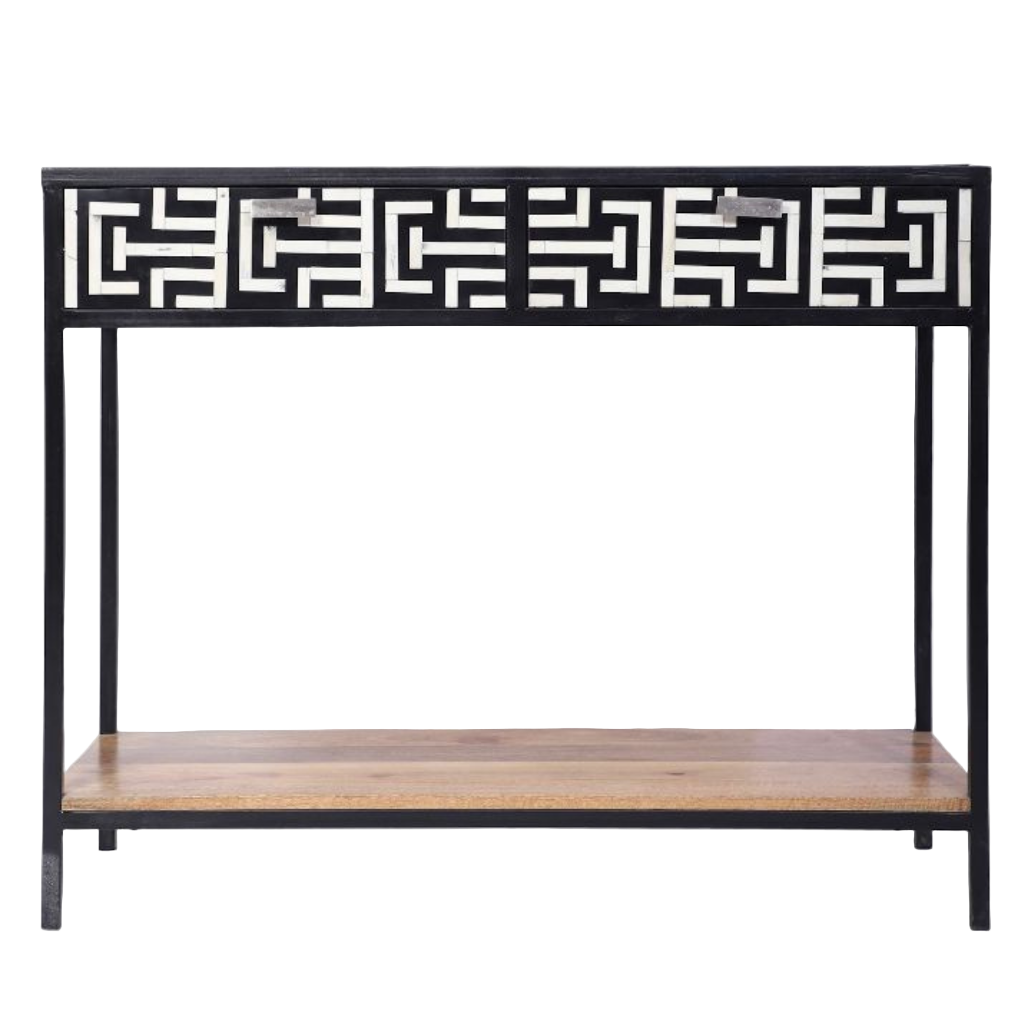 Bone Inlay Console Table – Geometric Pattern