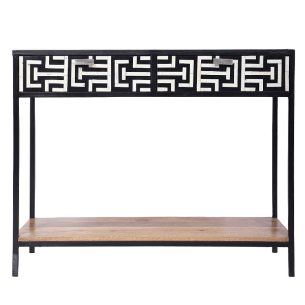 Bone Inlay Console Table – Geometric Pattern