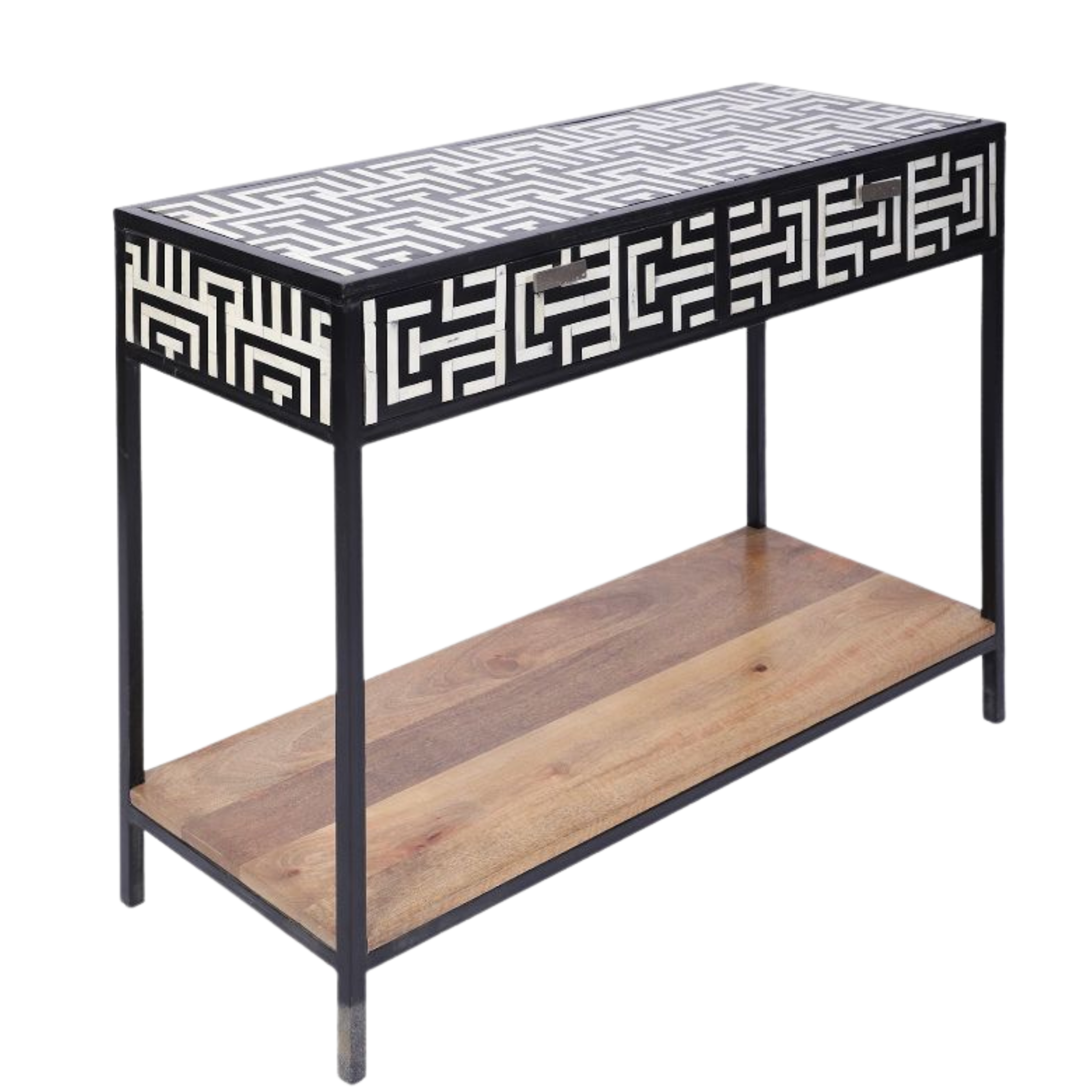 Bone Inlay Console Table – Geometric Pattern