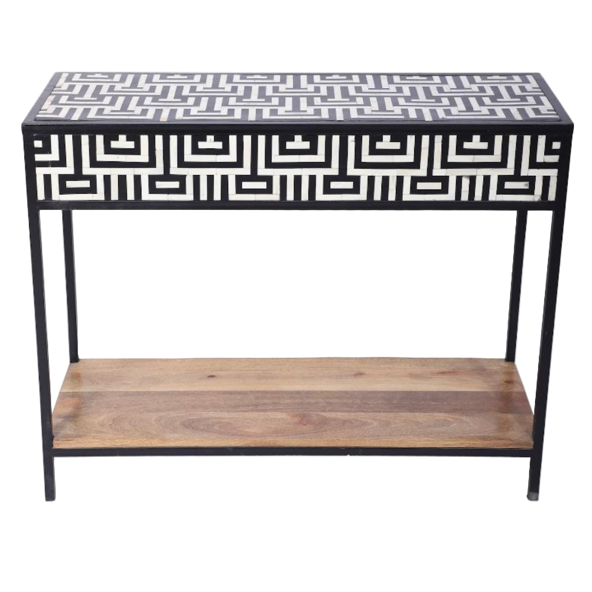 Bone Inlay Console Table – Geometric Pattern