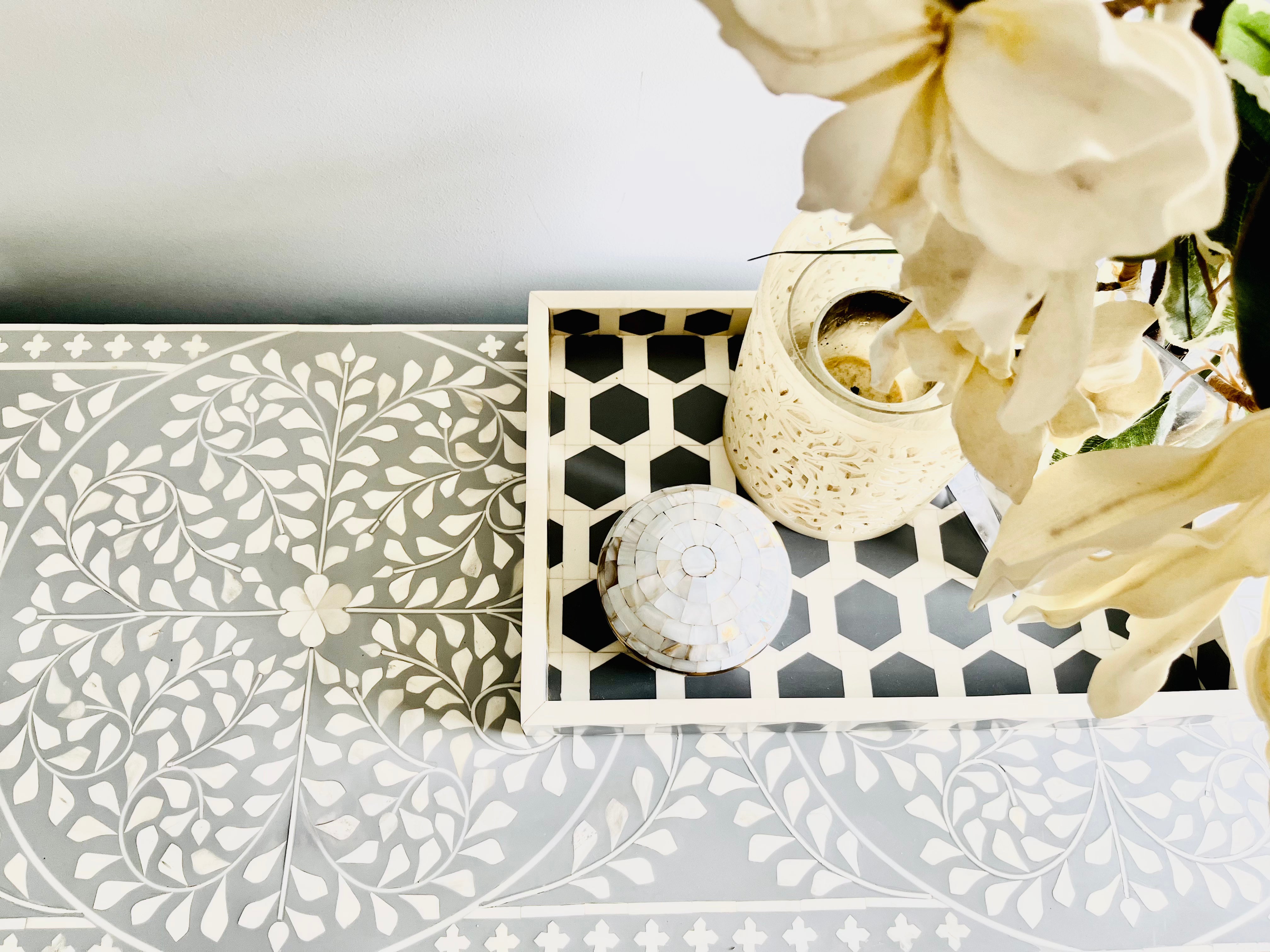 Bone Inlay Sideboard – Floral Vine Pattern