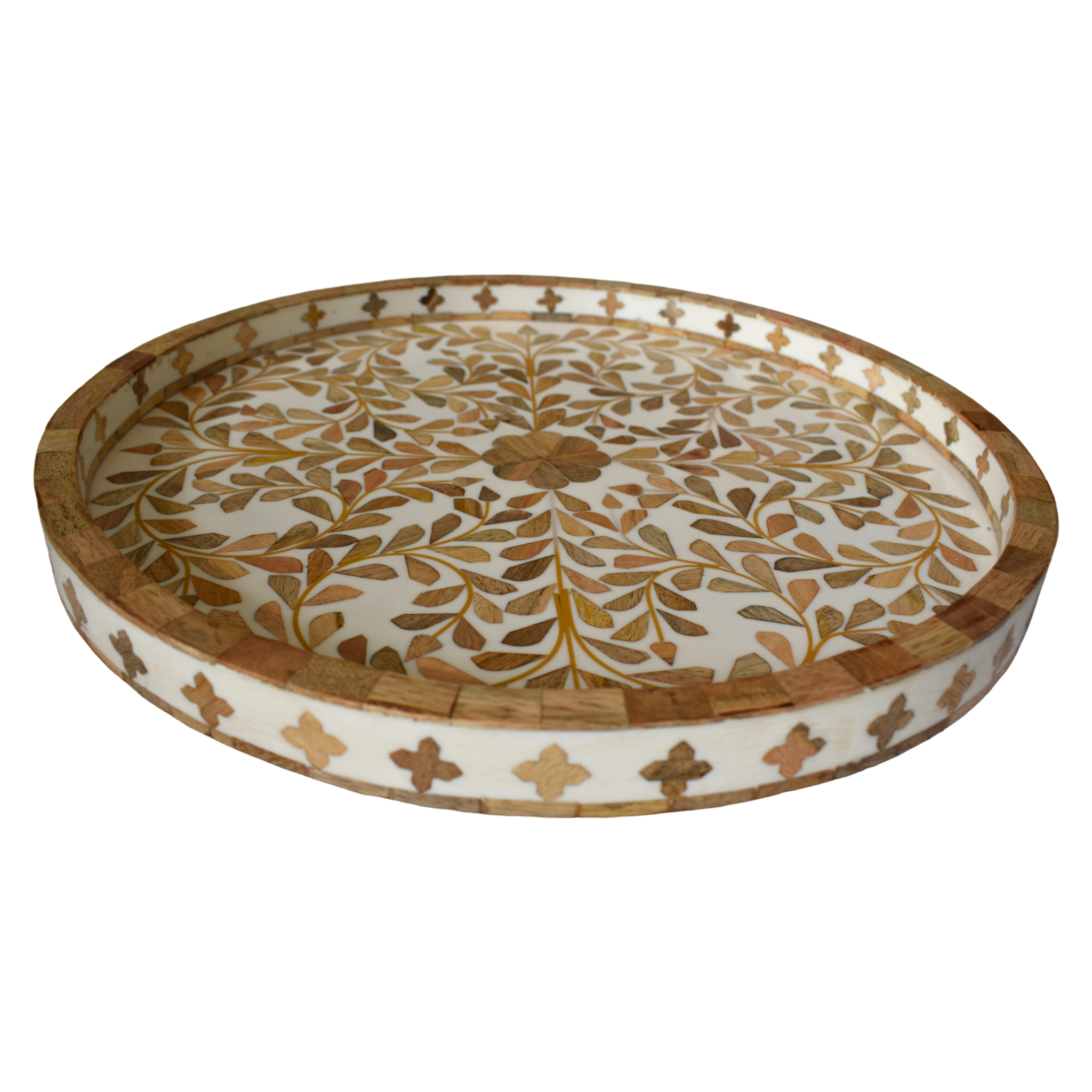 Wood Inlay Round Tray- "VEGAN" Collection