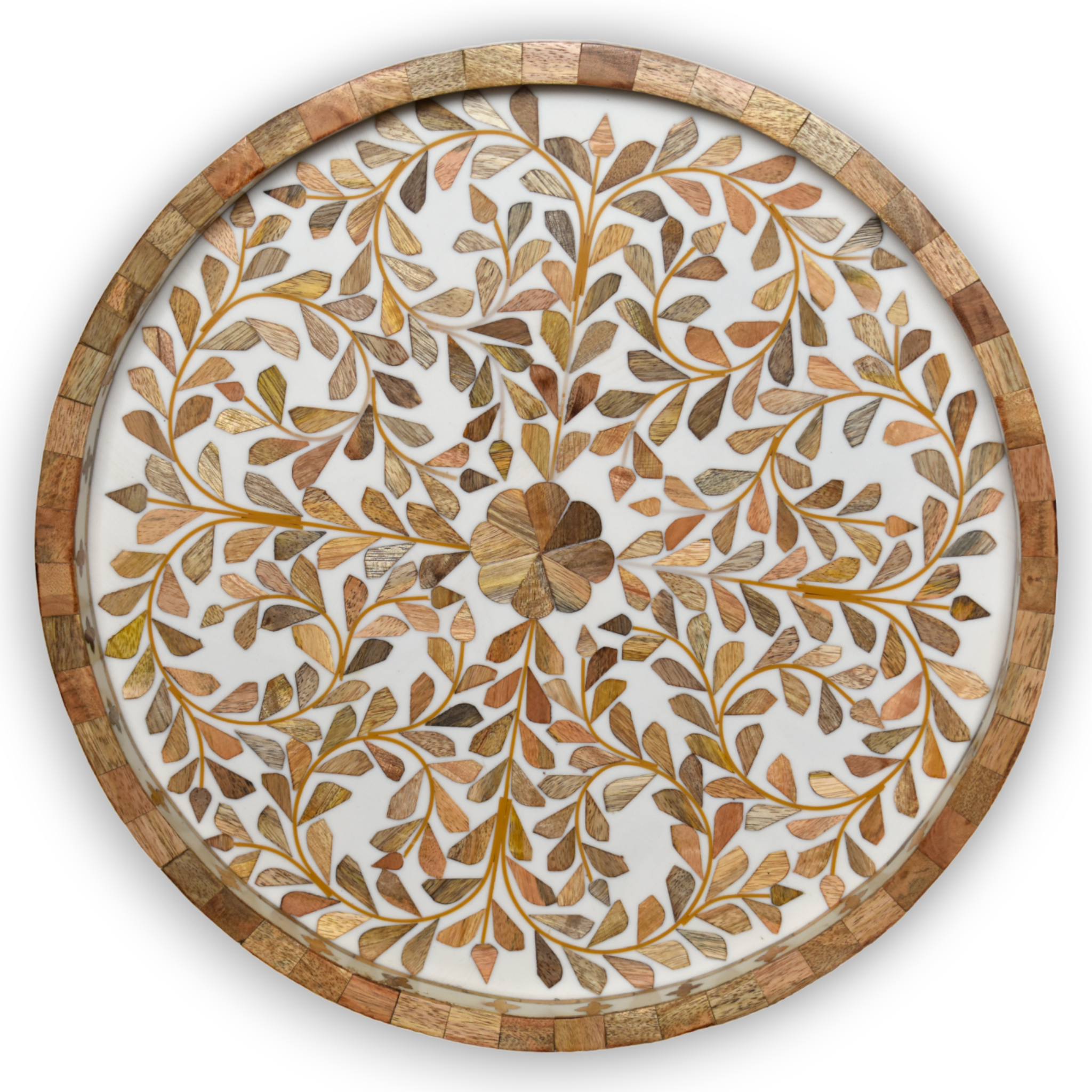 Wood Inlay Round Tray- 