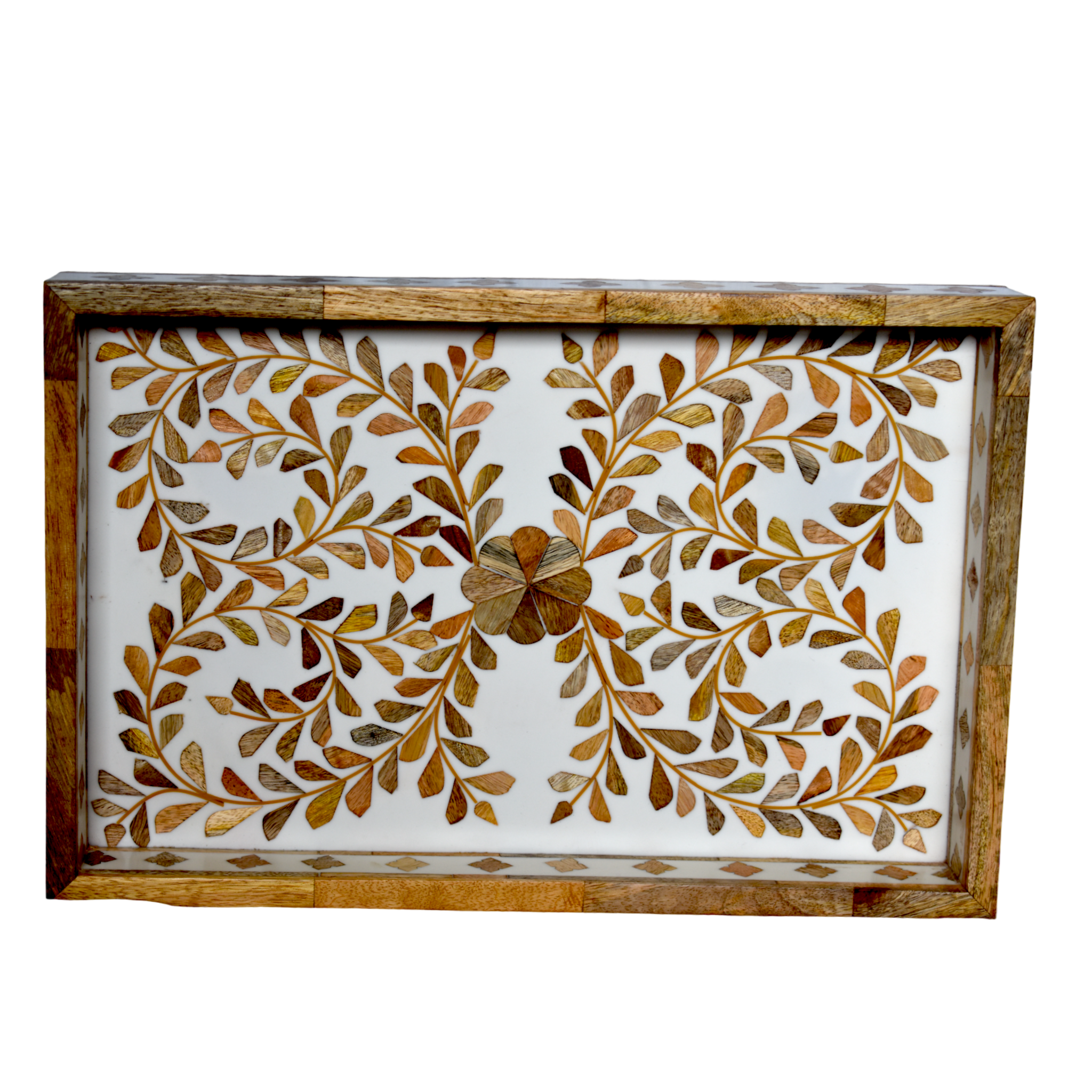 Wood Inlay Rectangle Tray- 