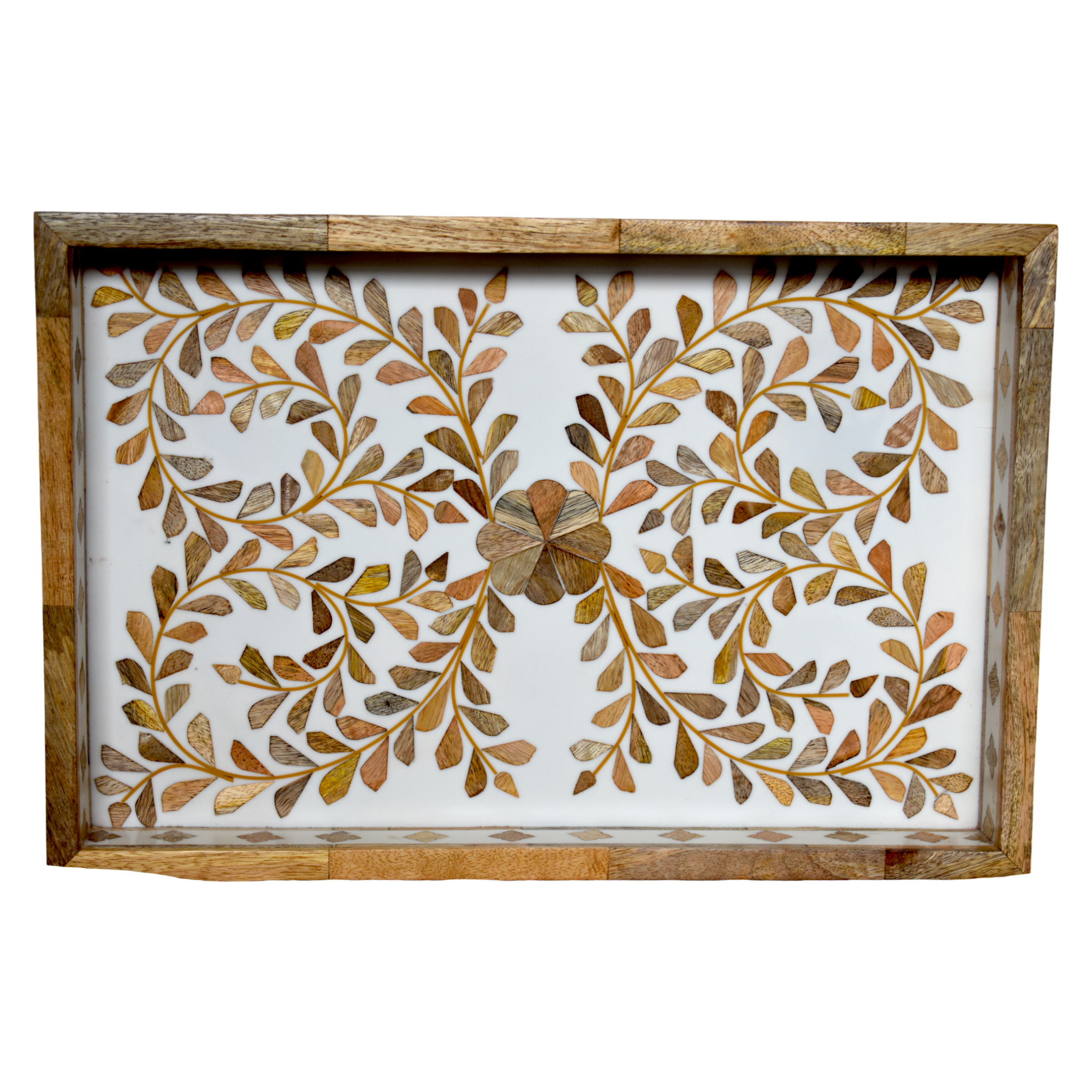 Wood Inlay Rectangle Tray- 