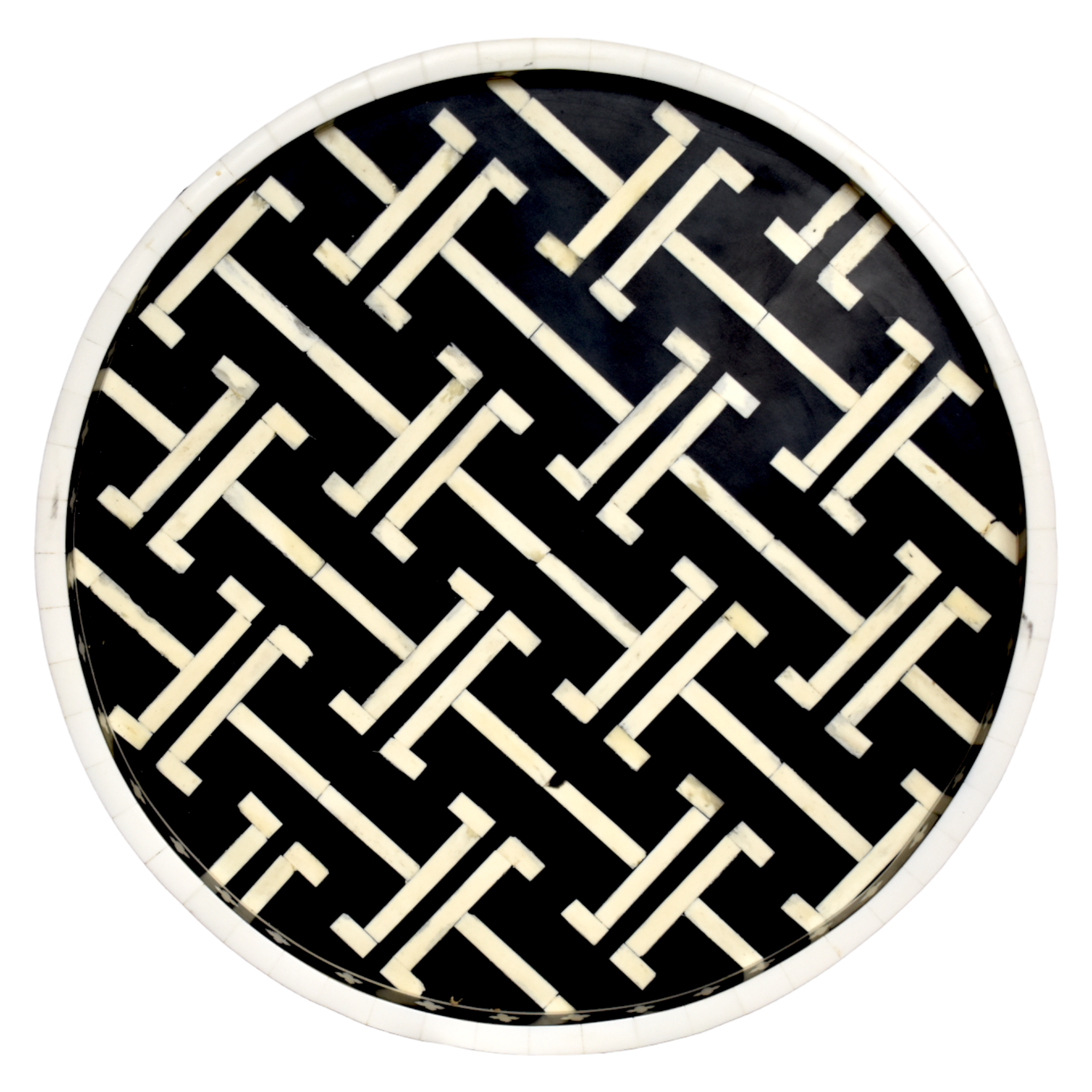 Bone Inlay Round Tray – Chain link Pattern