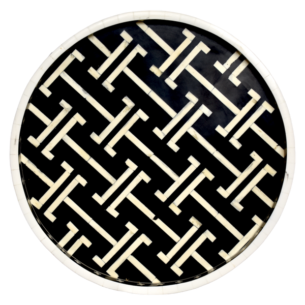 Bone Inlay Round Tray – Chain link Pattern
